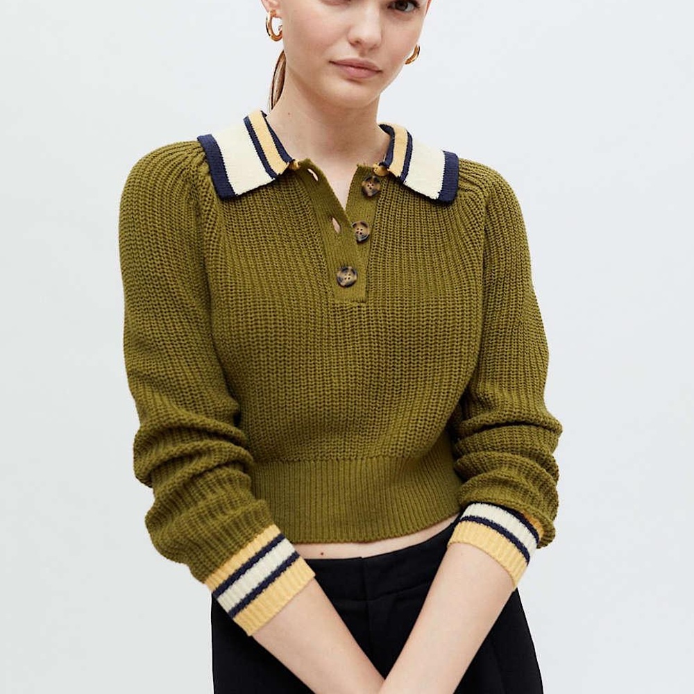 BDG collared sweater in green SIZE XSM